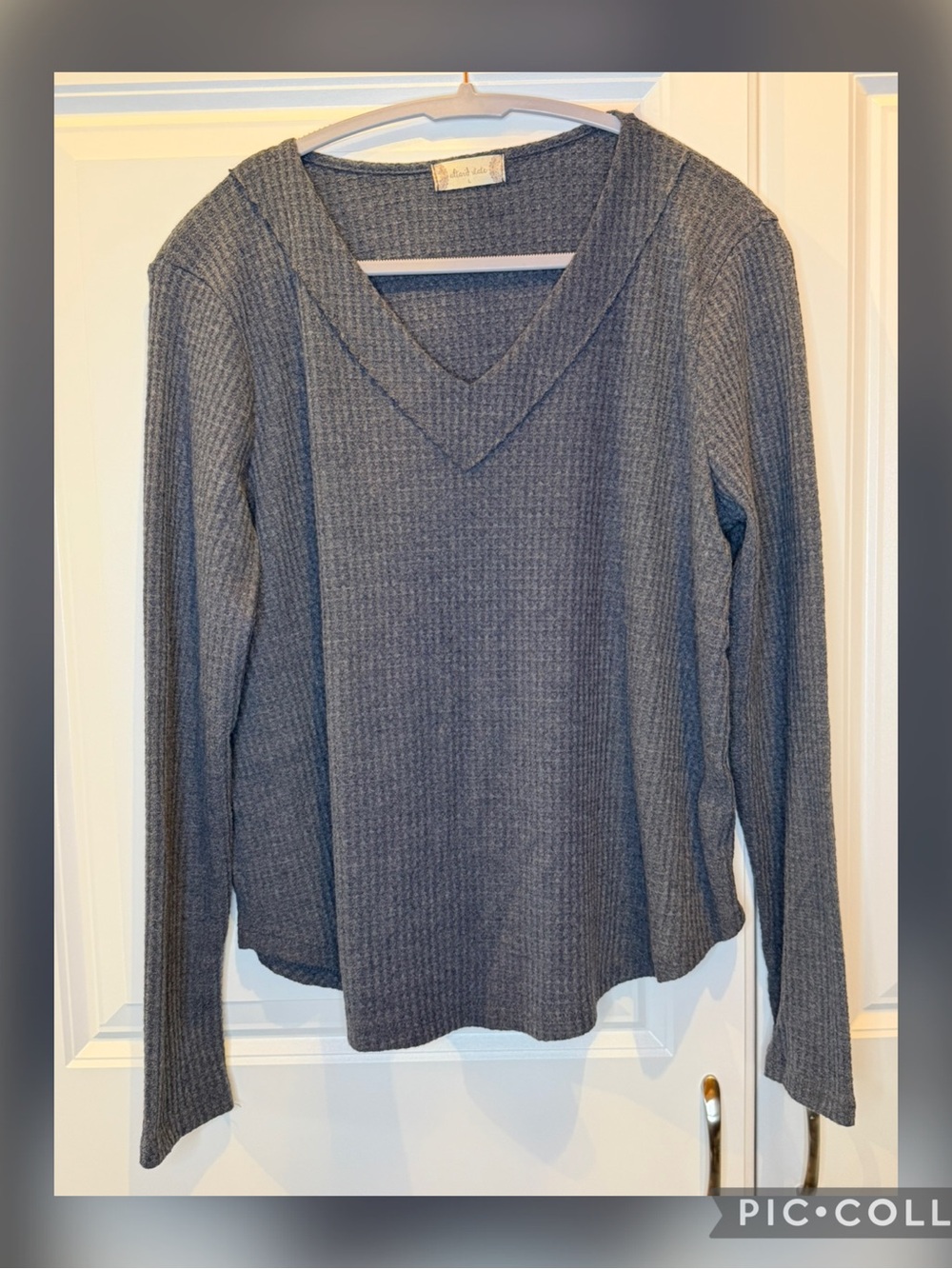 Altar’d State Women’s Waffle Knit V-Neck Long Sleeve Top